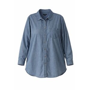Talbots Plus Womens 2X Blue Denim Button Down Shirt Cotton Long Sleeve Western